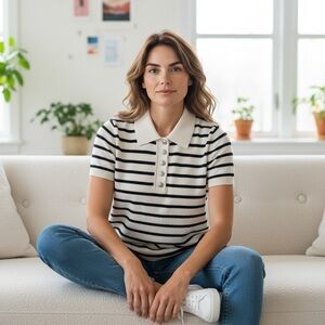 Veronica Beard Striped Cashmere Sweater in Ivory & Navy. New w Tags.  XS.